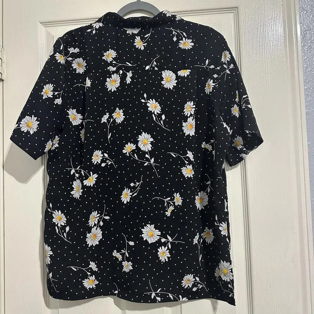 Alfred Dunner Short Sleeve Button Up Black White Floral Polka Dot Blouse SZ 16 - Picture 3 of 8
